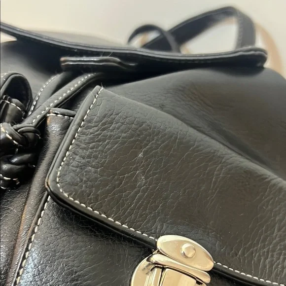 Perlina Black Buttery Smooth Pebbled Leather Backpack - Picture 9 of 14